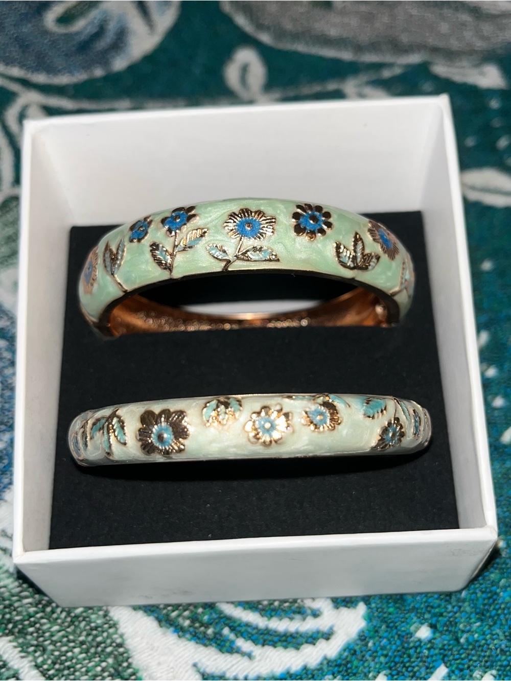 Vintage Cloisonné Enamel Blue Bangle Bracelets - Set of 2